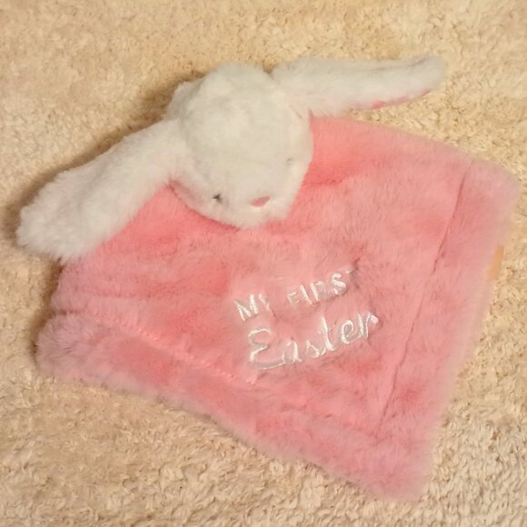NWOT~ White Bunny Rabbit with Pink Embroidered 1st Easter Baby Security Blanket - Picture 11 of 11